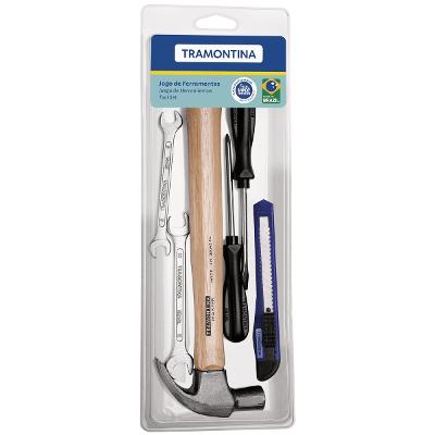 Kit de Ferramentas Tramontina 6 Peças com Martelo, Chaves Fixas, Estilete e Chaves de Fenda
