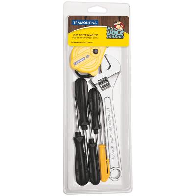 Kit de Ferramentas Tramontina 7 Peças com Chaves de Fenda, Chave Ajustável e Trena para Reparos Domésticos