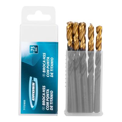 Jogo Broca Aço Rápido Titânio 7.5mm 8 Peças Gross Golden Tip HSS-TiN Para Metal