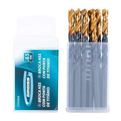 Jogo Broca Aço Rápido Titânio 6.5mm 10 Peças Gross Serralheria Golden Tip