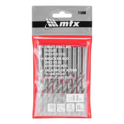 Jogo Broca Aço Rápido Haste Cilíndrica 8mm 10 Peças MTX 715809 Aço HSS 118°