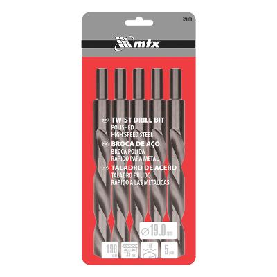 Jogo Broca Aço Rápido 19mm 5 Peças Haste 13mm Aço HSS MTX