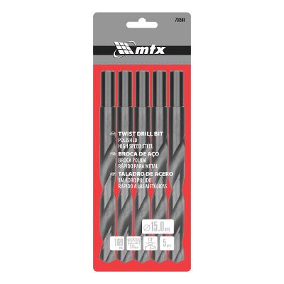 Jogo Broca Aço Rápido 15mm 5pçs Haste Cilíndrica MTX 720509 Durável