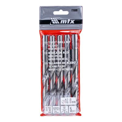 Jogo Broca Aço Rápido 16mm 5pçs Haste 13mm 118° MTX 720609