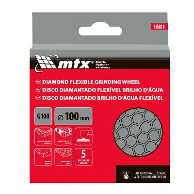 Disco Lixa Diamantada Flexível Seco G100 100mm 5Pçs MTX Lixamento Granito Mármore