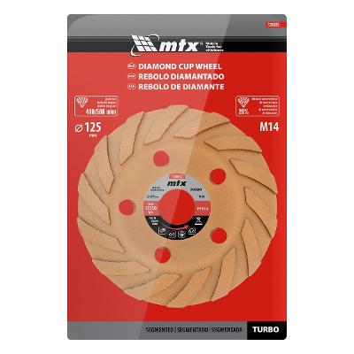 Rebolo Turbo Segmentado Diamantado M14 125mm 22.2mm 5mm MTX Desbaste Polimento Profissional