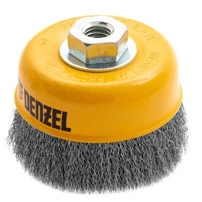Escova Tipo Copo 100mm Inox Denzel - Rosca M14 - Fios 0,3mm - Limpeza e Preparação de Metais