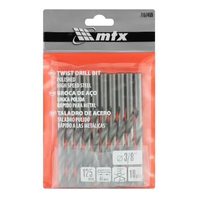 Jogo Broca Aço Rápido Cilíndrica 3/8'' 10 Peças Hss 62-65 Hrc Mtx Perfuração Metal