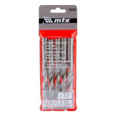 Jogo Broca Aço Rápido Cilíndrica 1/2' 5 Peças MTX – Perfuração Metal Durável