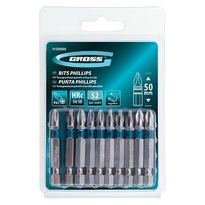 Bits Phillips Ph2 50mm Aço S2 10 Peças Magnético Niquelado