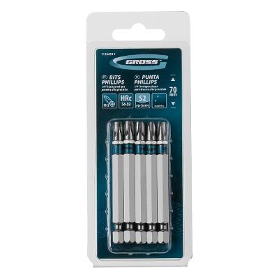Bits Phillips Ph3 Aço S2 Rápido 70mm 5 Peças Gross