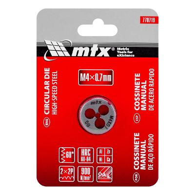 Cossinete Manual Aço Rápido M4 x 0,7 mm P6M5 MTX