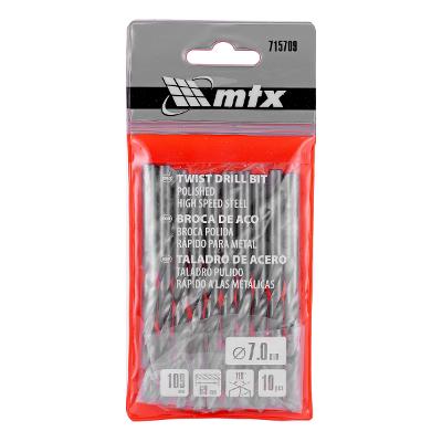 Broca Aço Rápido Standard Metal 7mm Polida 10 Peças HSS MTX