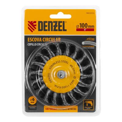 Escova Circular Inox 100mm 1/4 6mm Fios 0,5mm Aço Inoxidável