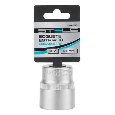 Soquete Estriado 1/2'' 28mm Cromo Vanádio Com Clips
