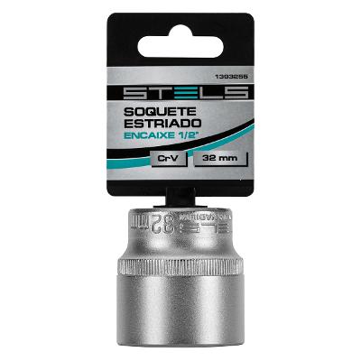 Soquete Estriado 1/2'' Cromo Vanádio Com Clips Plástico 32mm