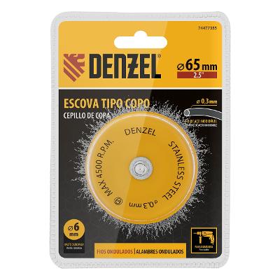 Escova Copo 65mm Haste 6mm Fios Inox Ondulados 0,3mm