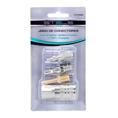 Jogo Conectores Engate Rápido Rosca 1/4 NPT 4Pçs Stels