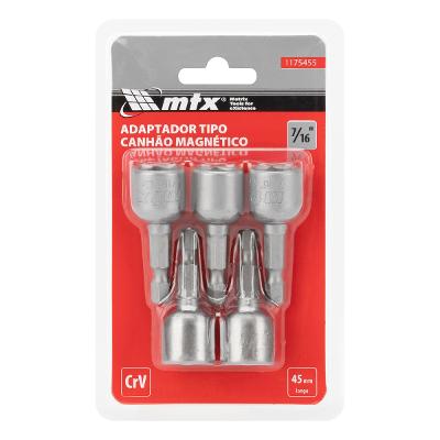 Soquete Magnético Parafusadeira 7/16 Pol 45mm 5 Peças