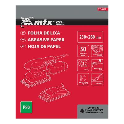 Folha de Lixa para Metal Grão 80 230x280mm 10 Peças MTX