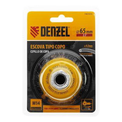 Escova Aço Inox Tipo Copo 65mm M14 0,3mm Ondulada Limpeza Remoção Ferrugem