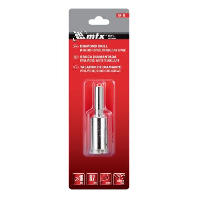 Broca Diamantada Para Vidro 18 X 67mm Haste Sextavada MTX Furos Precisos Sem Lascas