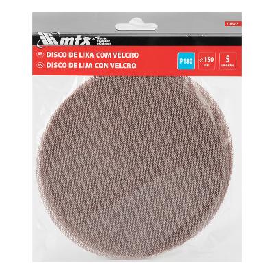 Disco de Lixa Telado com Velcro 150mm Grão 180 5 Unidades MTX para Parede e Teto