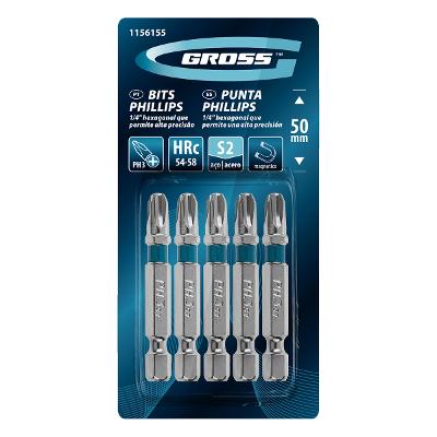 Jogo de Bits Phillips PH3x50mm Aço S2 5 Peças Gross