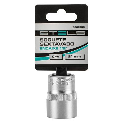 Soquete Sextavado 1/2'' 21mm Aço CrV 42 HRC Stels