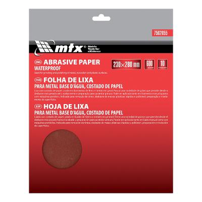 Folha de Lixa para Metal MTX 7562055 Grão 600 230x280mm 10 Peças Base de Papel