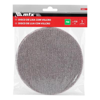 Disco de Lixa Telado com Velcro Grão 80 150mm 5 Unidades MTX