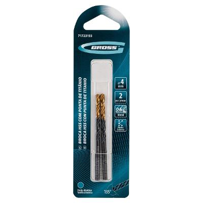 Broca Metal 4mm HSS Revestimento Nitreto Titânio Gross 2 Peças