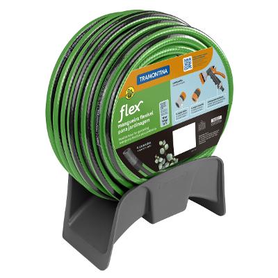 Mangueira Flex 10m PVC 4 Camadas 10 Bar 50°C Engate Rápido Rosqueado Hidropistola Suporte Tramontina