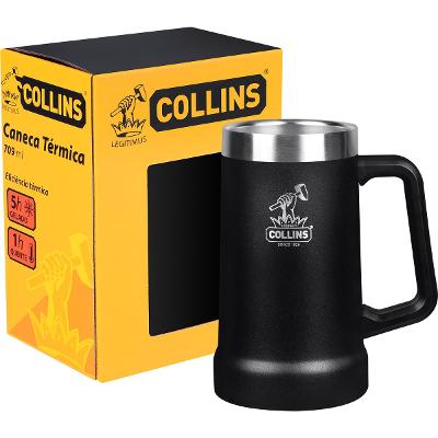 Caneca Térmica 709Ml Aço Inox Preta Quente/Gelada Collins