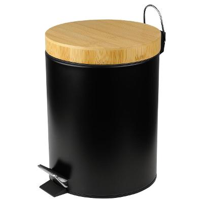 Lixeira Bambu 5L Preta/Branca Metal Pedal Kala