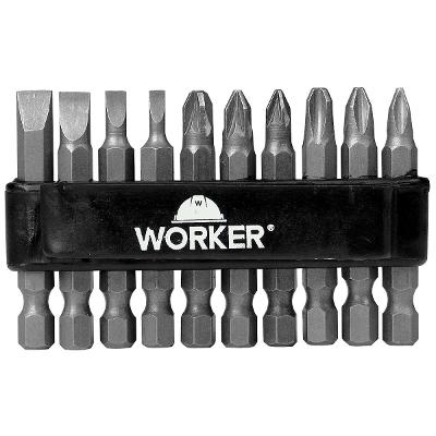 Jogo De Bits Para Parafusadeira 10 Peças Aço Cromo Vanádio Sextavado 1/4'' Worker