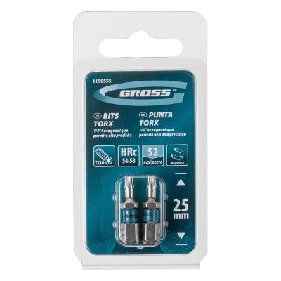 Bit Torx T10 Gross 25 mm 1/4 Magnético 2 Peças