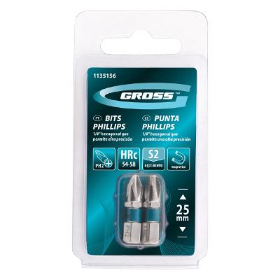 Bits Phillips Ph2 25 mm 2 Peças Aço S2 Gross