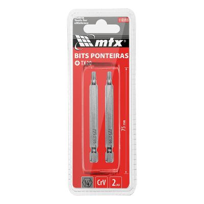 Bits Torx T20 75 Mm 2 Peças Mtx Cromo Vanádio 1/4