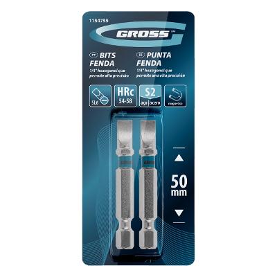 Kit 2 Bits Fenda Sl6 50 Mm Aço S2 Gross