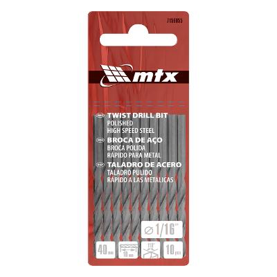 Kit 10 Brocas Aço Rápido 1/16 Polegadas Mtx HSS Metal