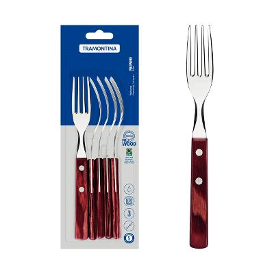 Conjunto 6 Garfos Mesa Tramontina Polywood Aço Inox Vermelho