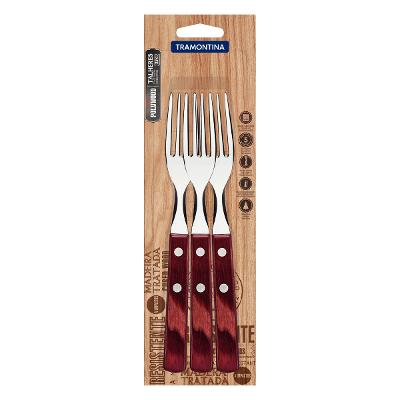 Conjunto 3 Garfos Tramontina Polywood Aço Inox Cabo Vermelho