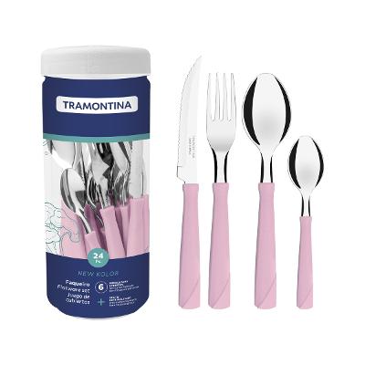 Faqueiro Tramontina New Kolor 24 Peças Aço Inox Rosa