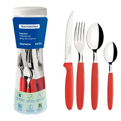 Faqueiro Tramontina Ipanema 24 Peças Aço Inox Vermelho Pote