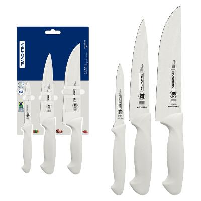 Jogo De Facas Tramontina Premium 3 Peças Aço Inox Branco