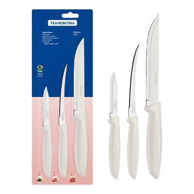 Jogo De Facas Tramontina Plenus 3 Peças Aço Inox Off White