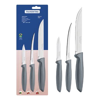 Jogo De Facas Tramontina Plenus 3 Peças Aço Inox Cinza