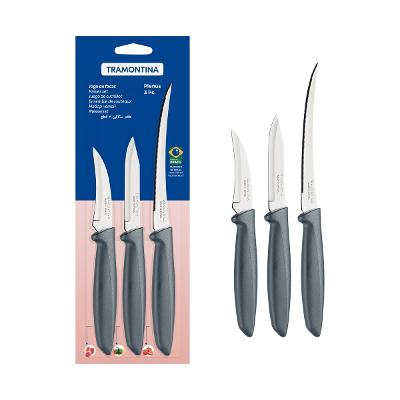 Jogo De Facas Tramontina Plenus 3 Peças Aço Inox Cinza