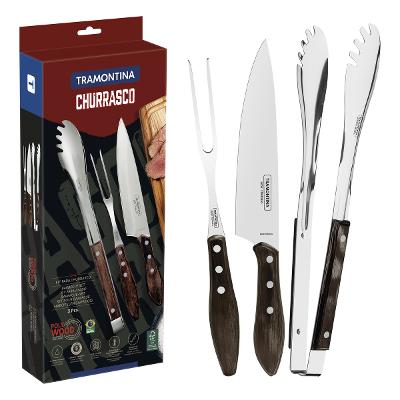 Jogo Para Churrasco Tramontina 3 Peças Aço Inox Polywood